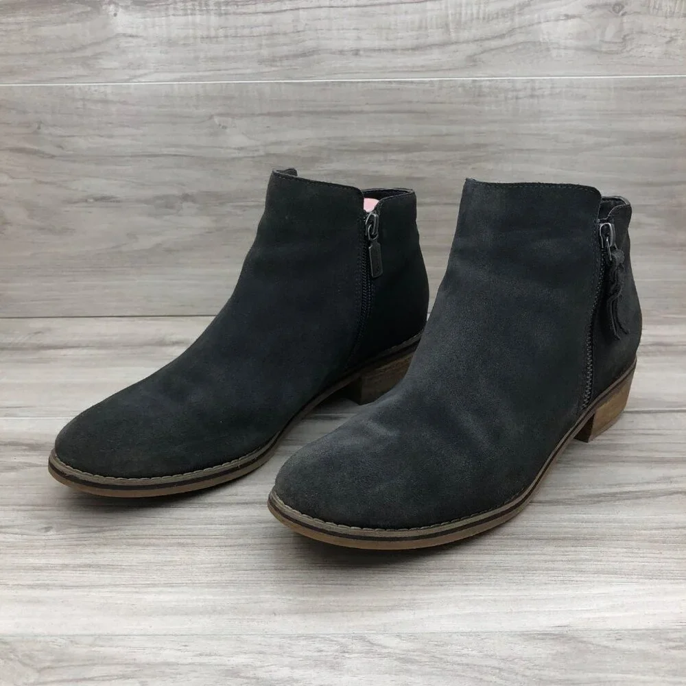 Blondo Ankle Boots Womens 9M Dark Gray Suede Waterproof Double Zip Booties